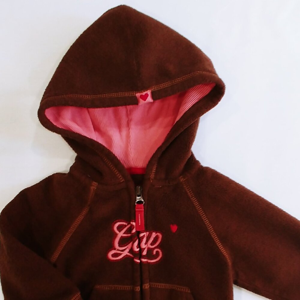 Gap Fleece Embroidered Logo Heart Zip-Up Hoodie 18-24 Months - Picture 4 of 6